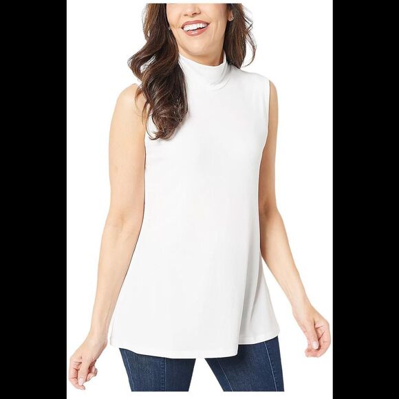 Susan Graver Women's Liquid Knit Mock Neck Top Ivory - Regular - Picture 1 of 2